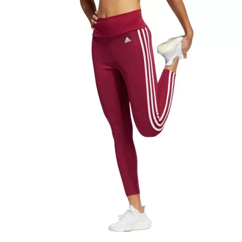 CALCA LEGGING ESPORTIVA 7/8 CINTURA ALTA DESIGNED TO MOVE 3-STRIPES - Bordo e branco