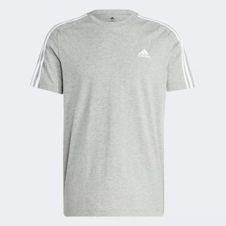 CAMISA ESSENTIALS SINGLE JERSEY 3STRIPES  Cinza e branco