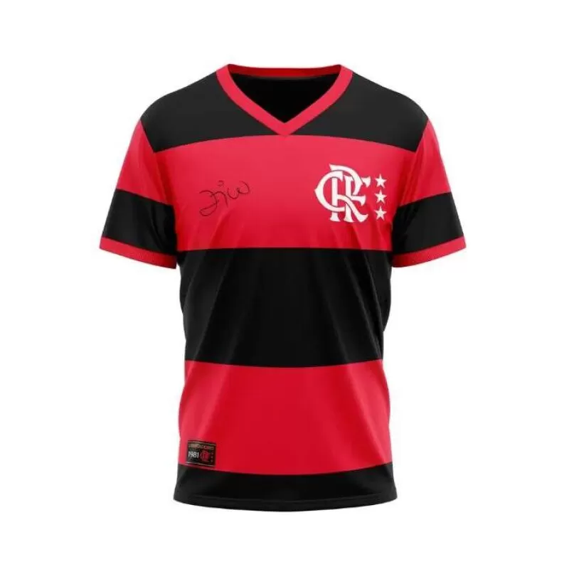 CAMISA FLAMENGO LIB 81 ZICO BRAZILINE - Vermelho preto e branco