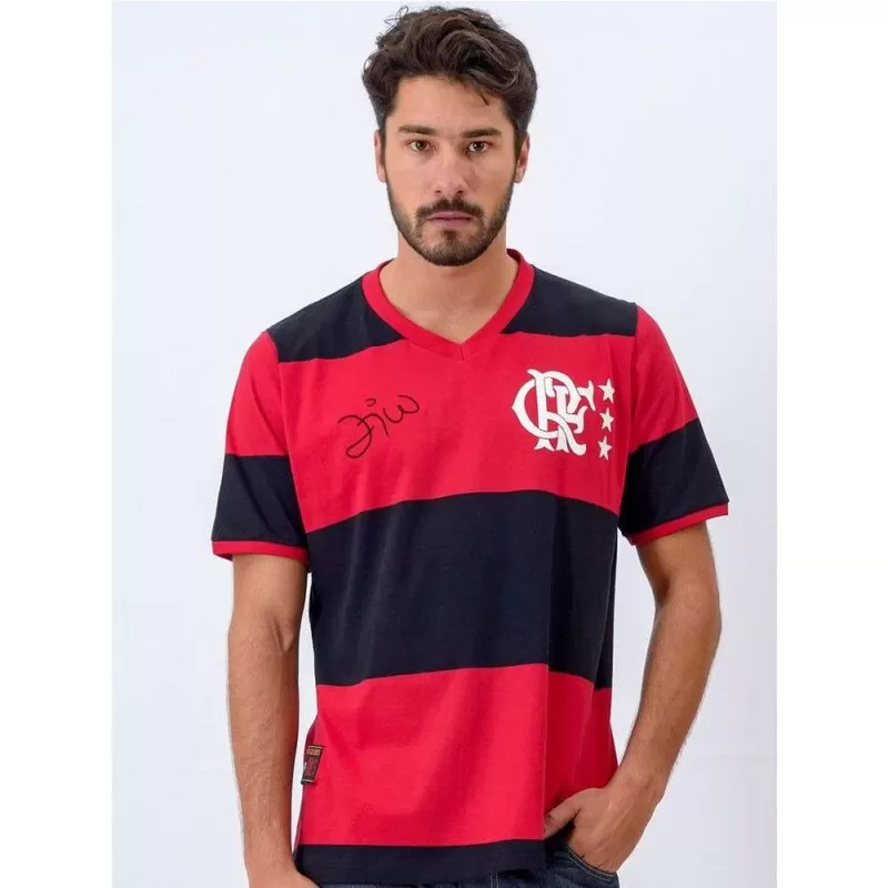 CAMISA FLAMENGO LIB 81 ZICO BRAZILINE - Vermelho preto e branco