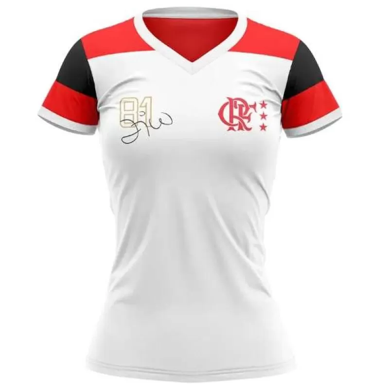 CAMISA FLAMENGO ZICO RETRO BABYLOOK BRAZILINE - Branco vermelho e preto