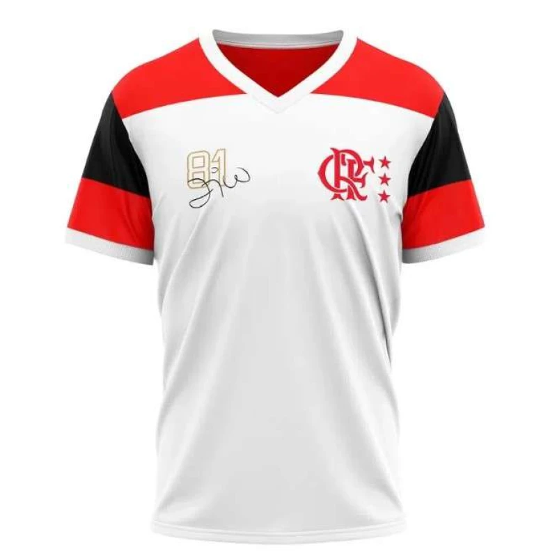 CAMISA FLAMENGO ZICO RETRO BRAZILINE - Branco vermelho e preto