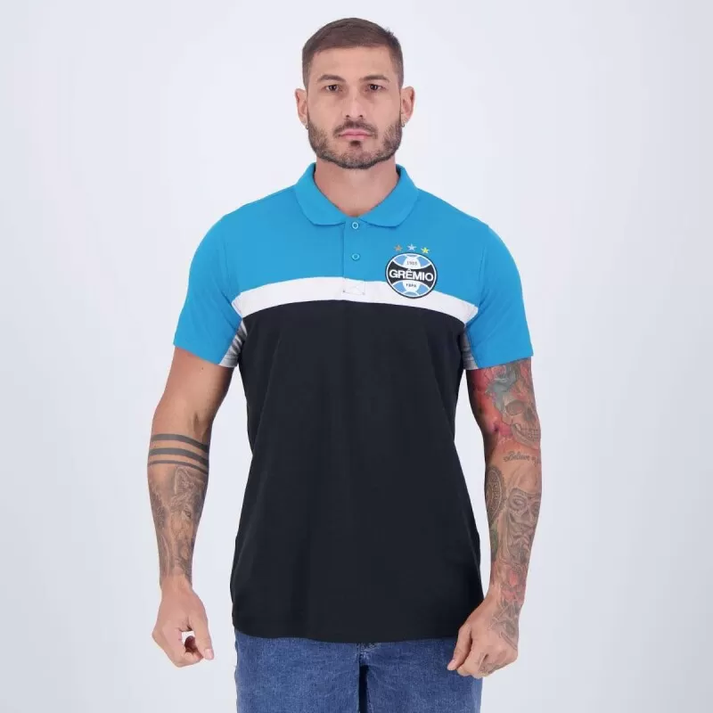 CAMISA POLO CUTTS GREMIO - Preto branco e azul