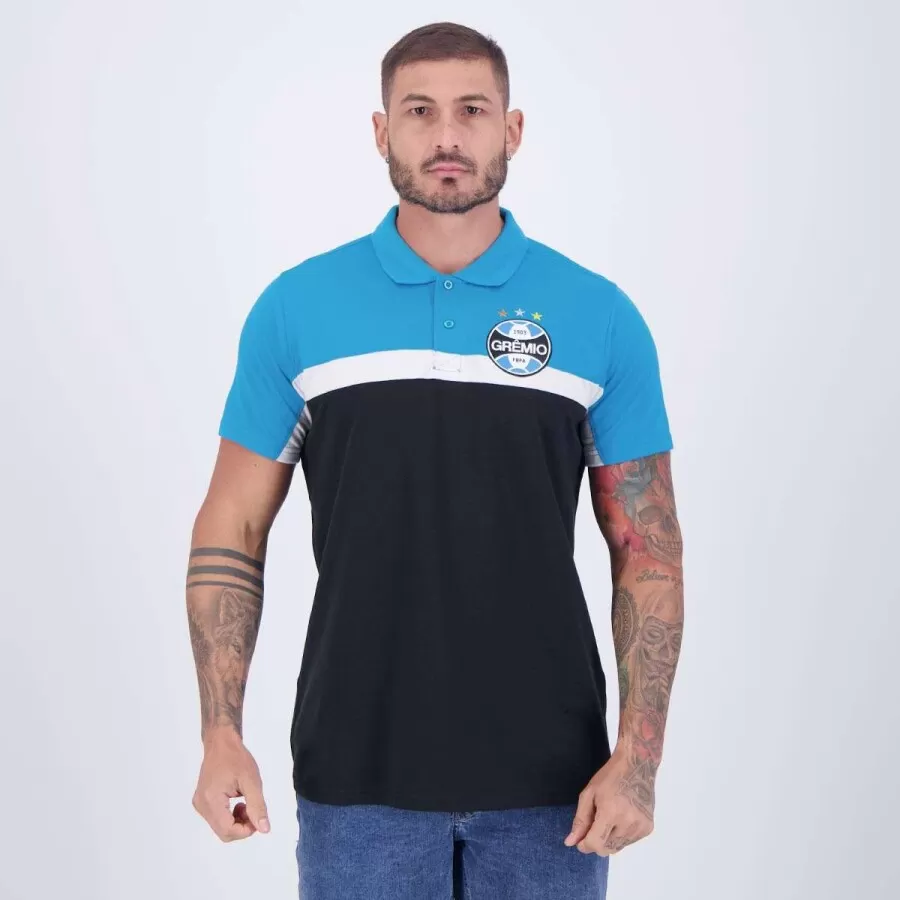 CAMISA POLO CUTTS GREMIO  Preto branco e azul