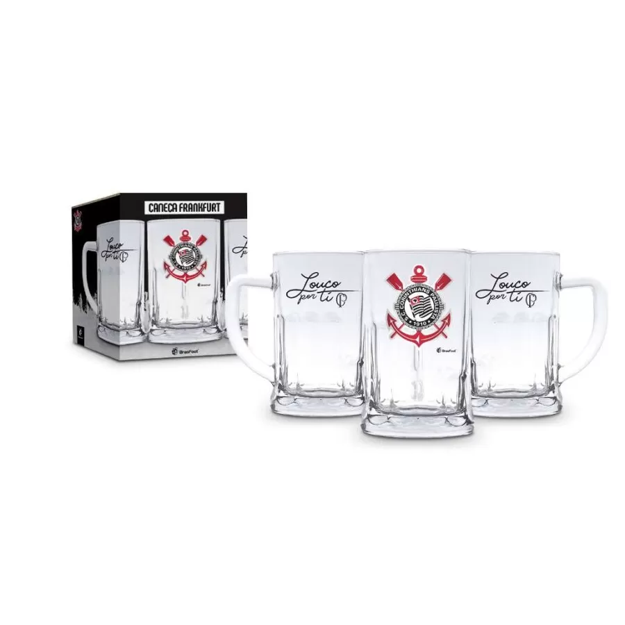 CANECA VIDRO 565ML  CORINTHIANS  Vermelho e preto