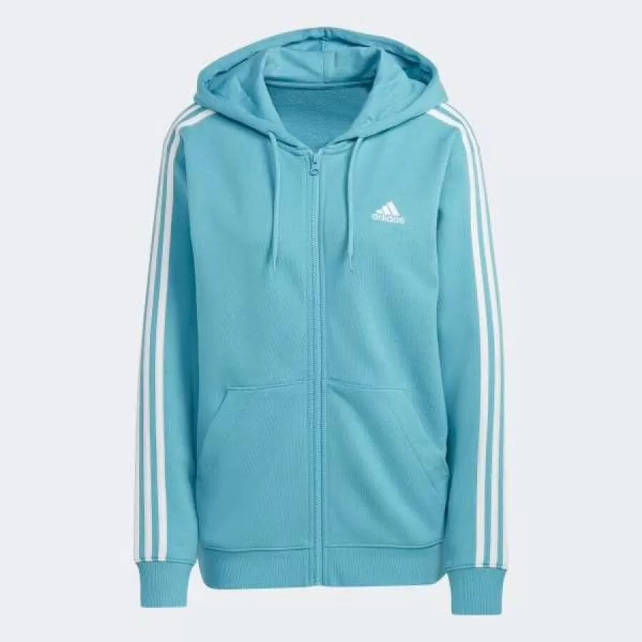 JAQUETA CAPUZ ZÍPER REGULAR ESSENTIALS 3STRIPES  Azul e branco