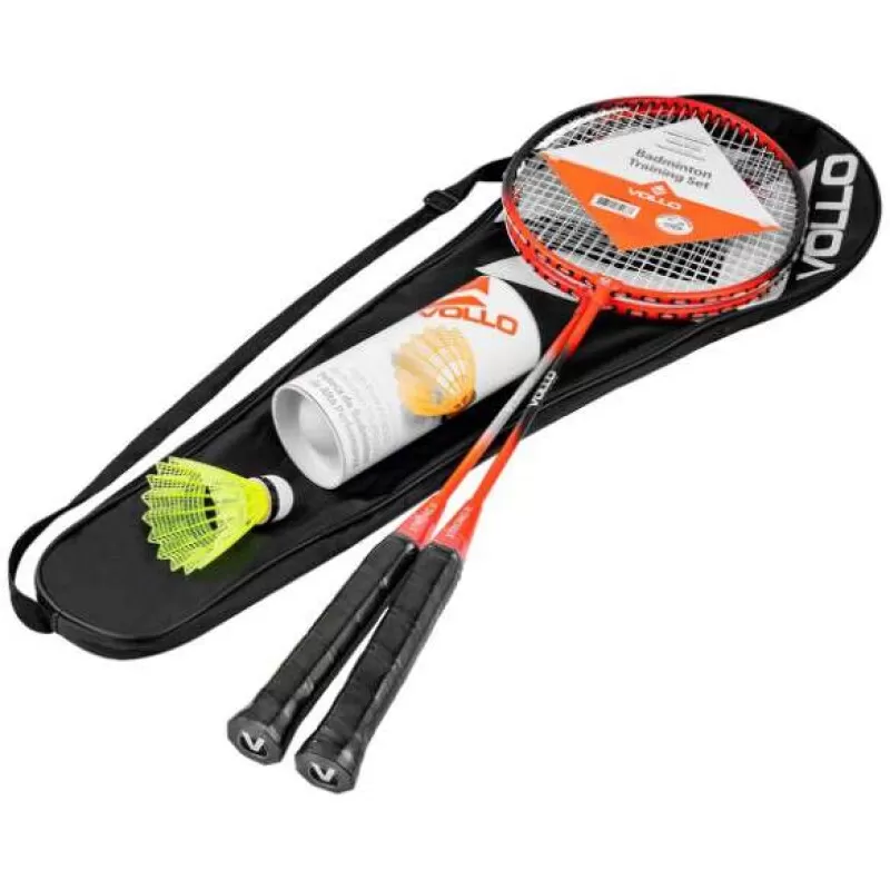 KIT BADMINTON COM 2 RAQUETES E 3 PETECAS VOLLO - Laranja e preto