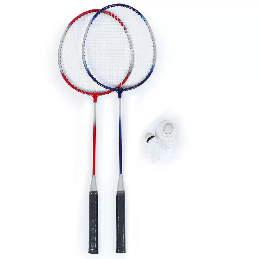 KIT BADMINTON HYPER LAZER COM 02 RAQUETES 02 PETECAS  Azul e vermelho