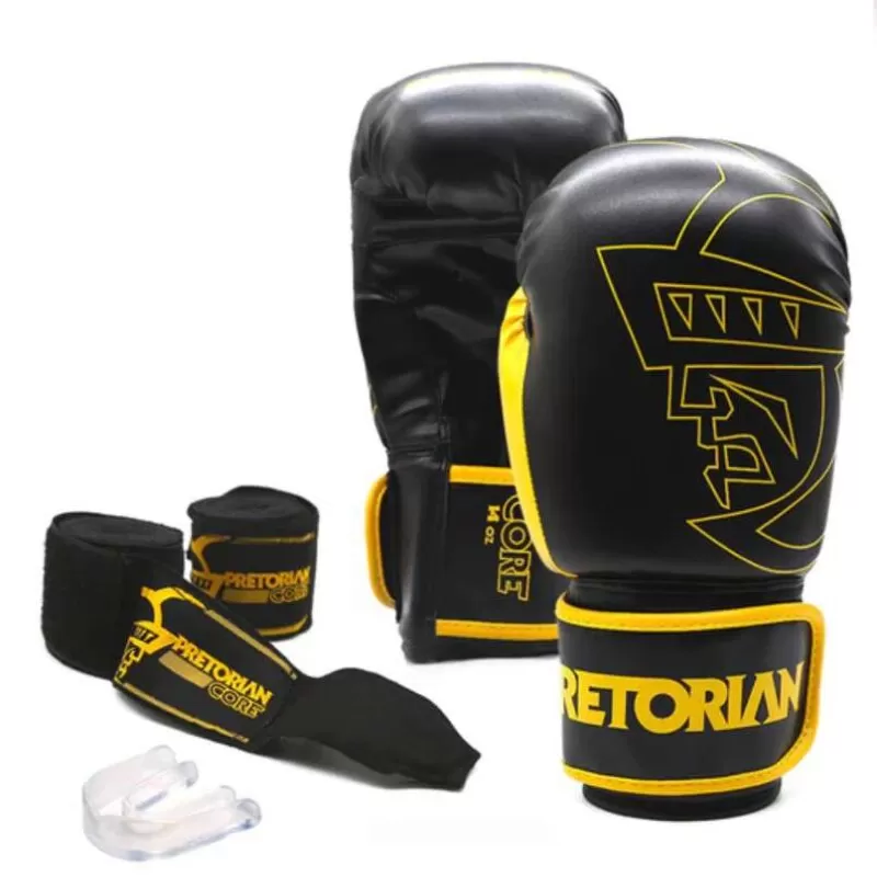 KIT BOXE/MUAY THAI PRETORIAN CORE - Preto e amarelo