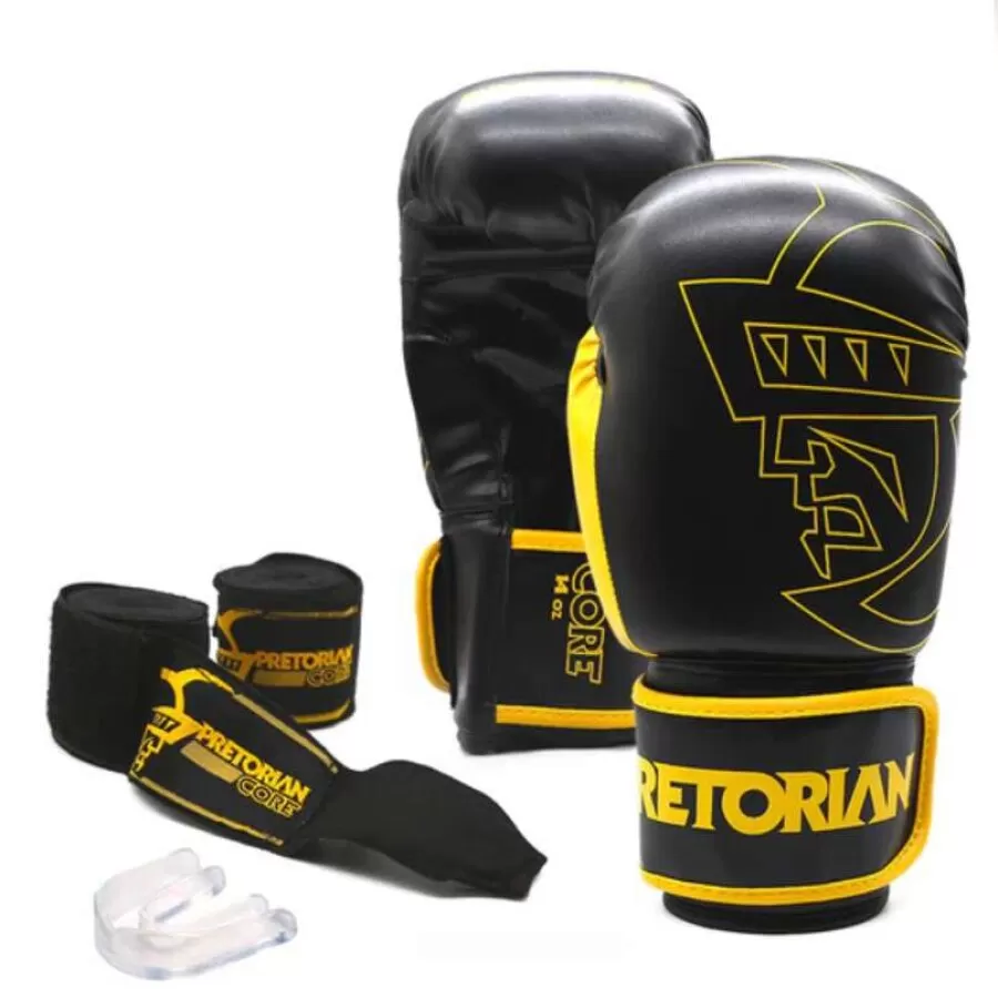 KIT BOXE/MUAY THAI PRETORIAN CORE  Preto e amarelo