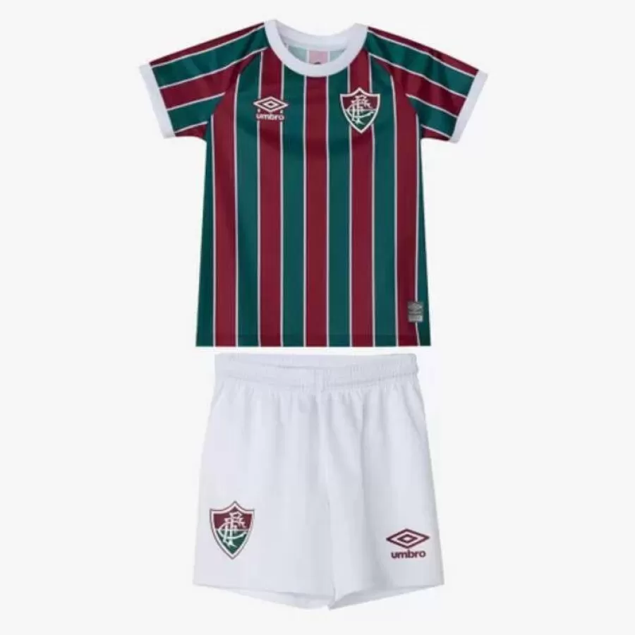 KIT CLUBE INFANTIL UMBRO FLUMINENSE OFICIAL 1 2023  U34FL01684  Verde vermelho e branco