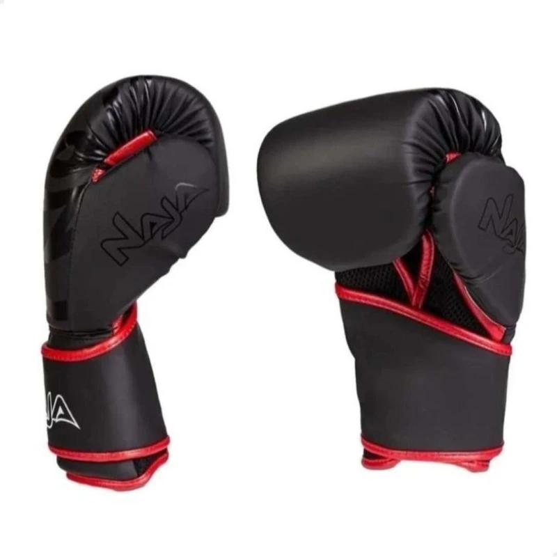 KIT NAJA LUVA BOXE BLACK + BANDAGEM + PROTETOR BUCAL + BAG - Preto e vermelho