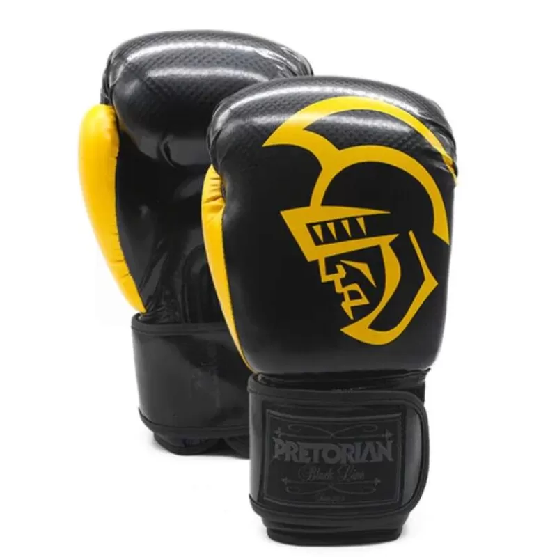 LUVA DE BOXE/MUAY THAI PRETORIAN BLACK LINE - Preto e amarelo