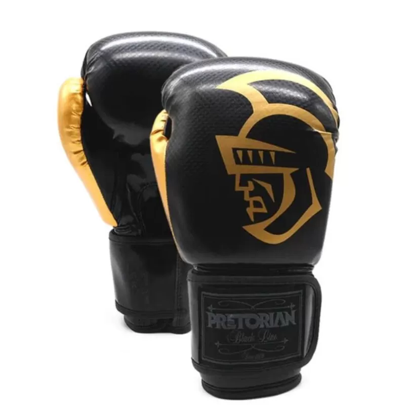 LUVA DE BOXE/MUAY THAI PRETORIAN BLACK LINE - Preto e dourado