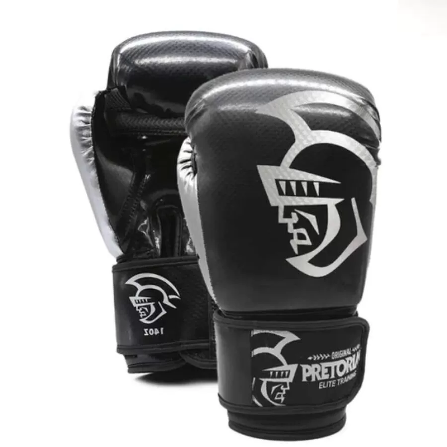 LUVA DE BOXE/MUAY THAI PRETORIAN ELITE TRAINING  Preto e prata