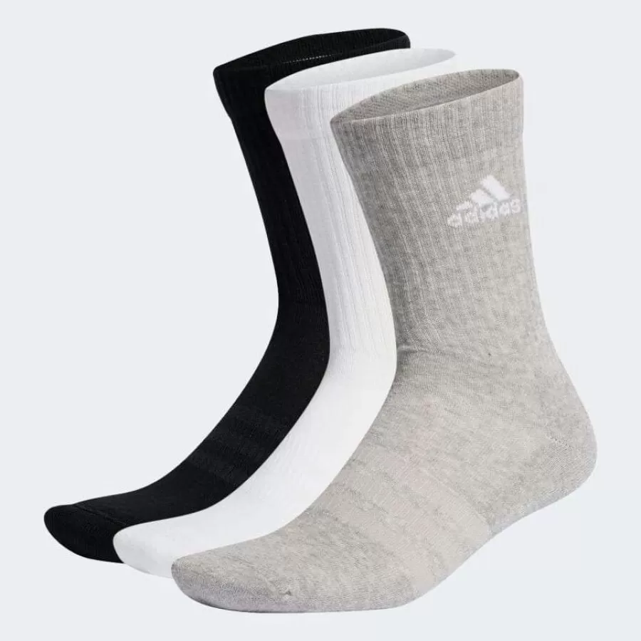 MEIAS ADIDAS AMORTECIDAS CANO ALTO 3 PARES  Cinza branco e preto