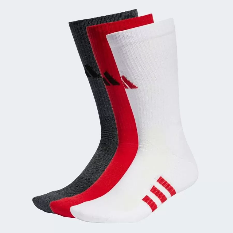 MEIAS ADIDAS CANO MEDIO AMORTECIDAS PERFORMANCE 3 PARES  Branco vermelho e cinza