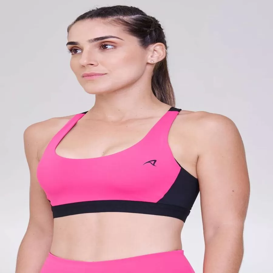 TOP SPRINT GINGA DUPLA FACE  Preto e rosa